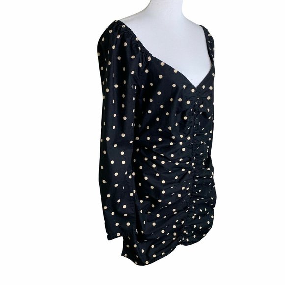 Asos Black Polka Dot Print Cotton Ruched Off The Shoulder Mini Dress Womens 10 - Picture 4 of 12